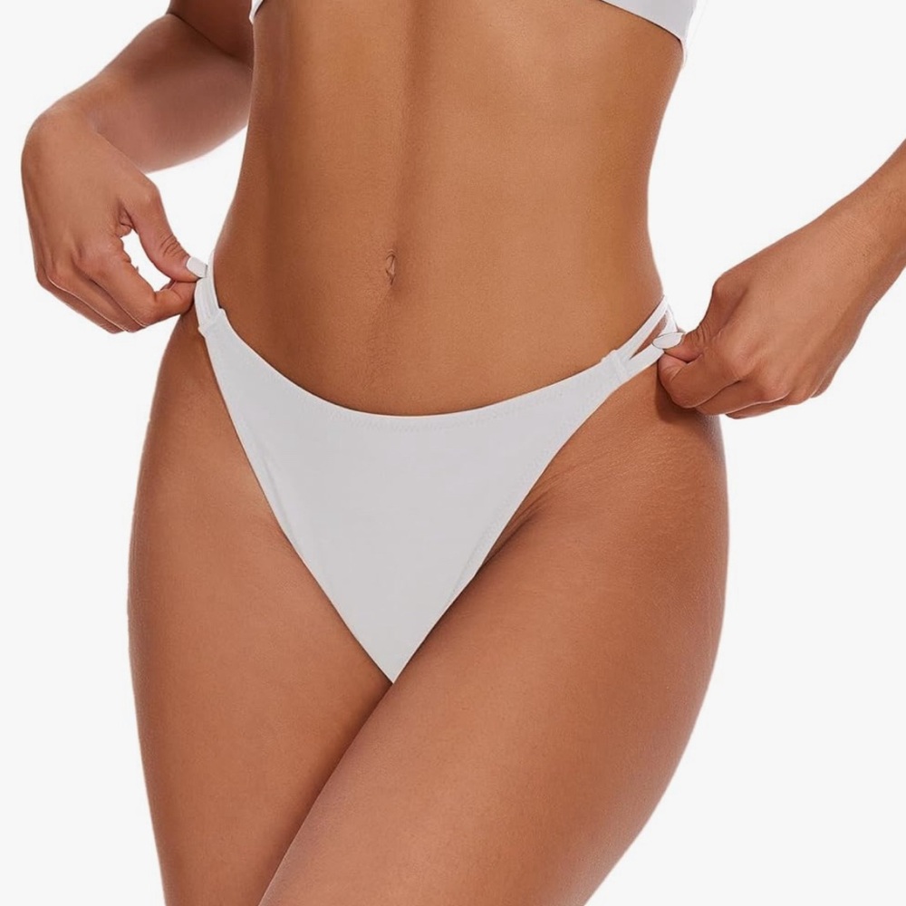 Strappy Thong Mid Rise Swimsuit Bottoms High Cut Cheeky